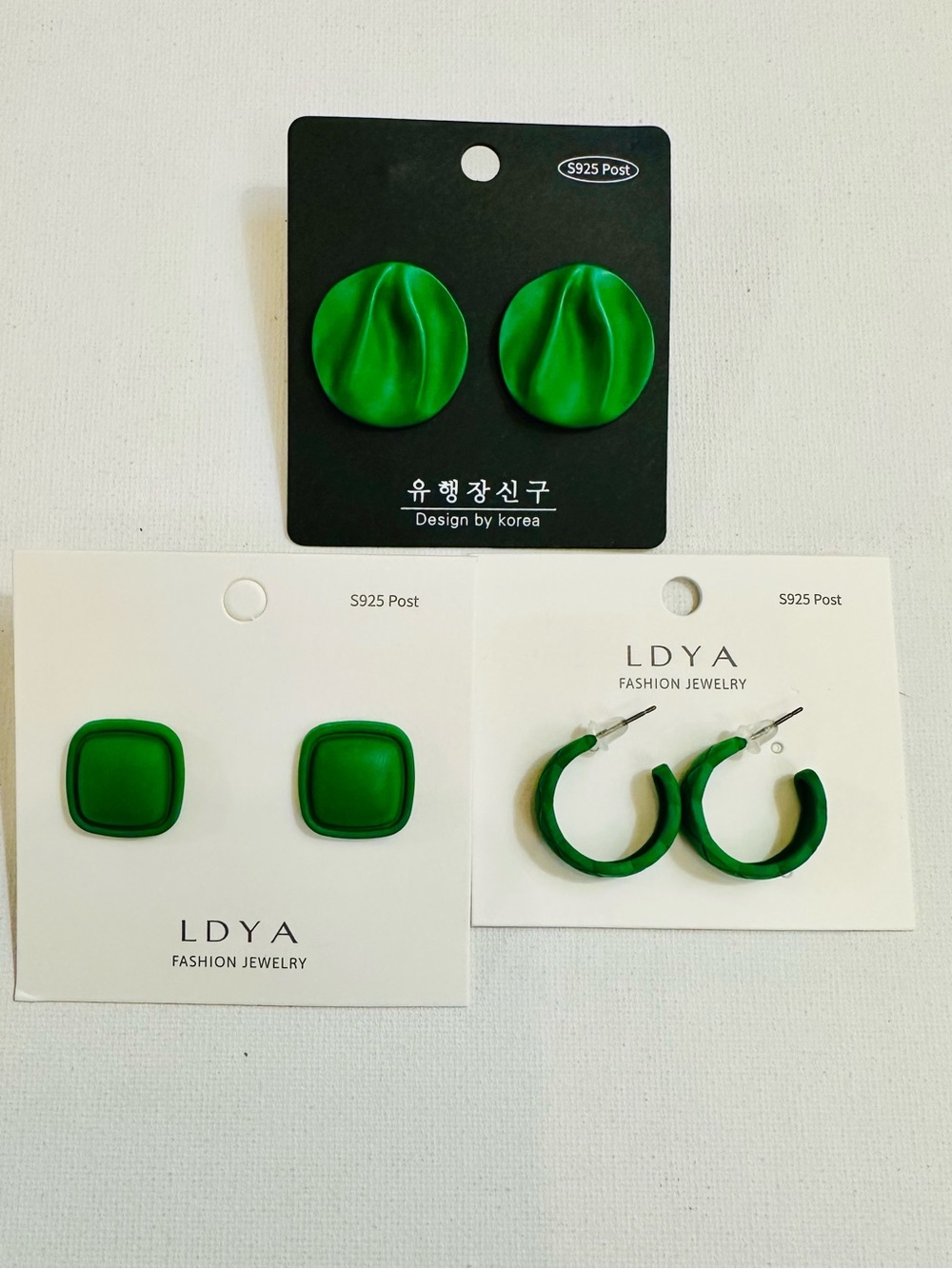 3 Pair Green Statement Earring Bundle – Hoops & Studs
